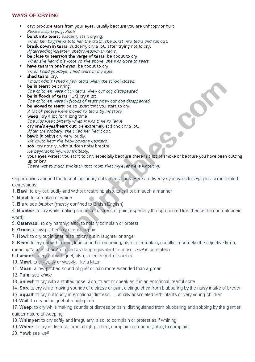 Ways of Crying worksheet