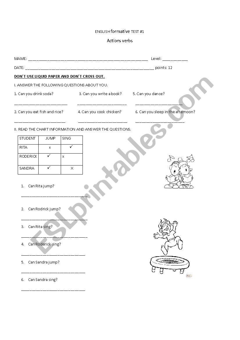 ACTION verbs worksheet