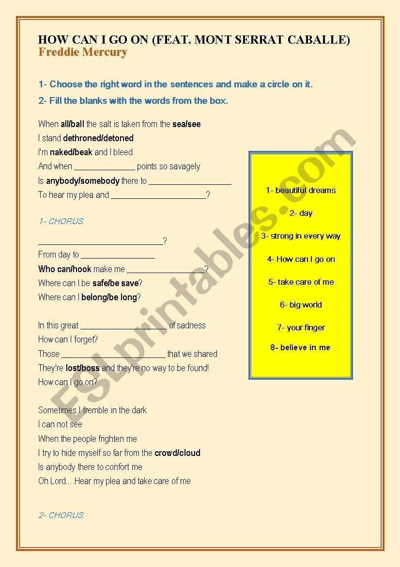 The Song  worksheet