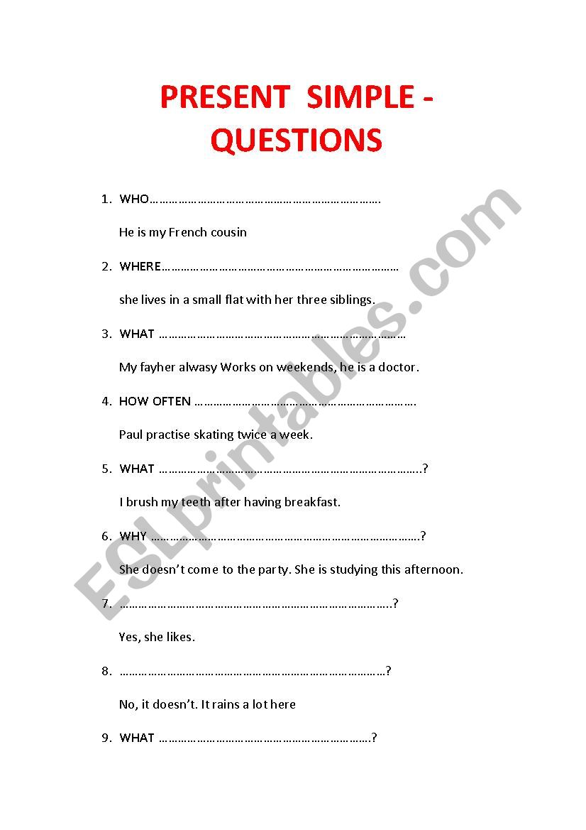 PRESENT SIMPLE QUESTIONS  worksheet