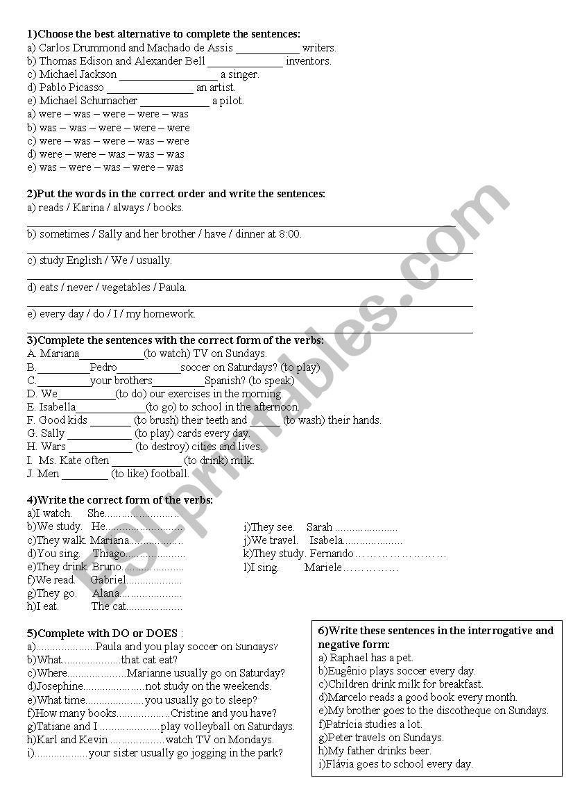 Exercises worksheet