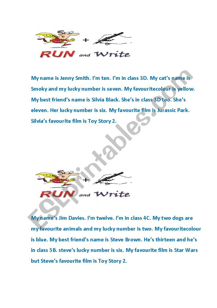 running dictation worksheet