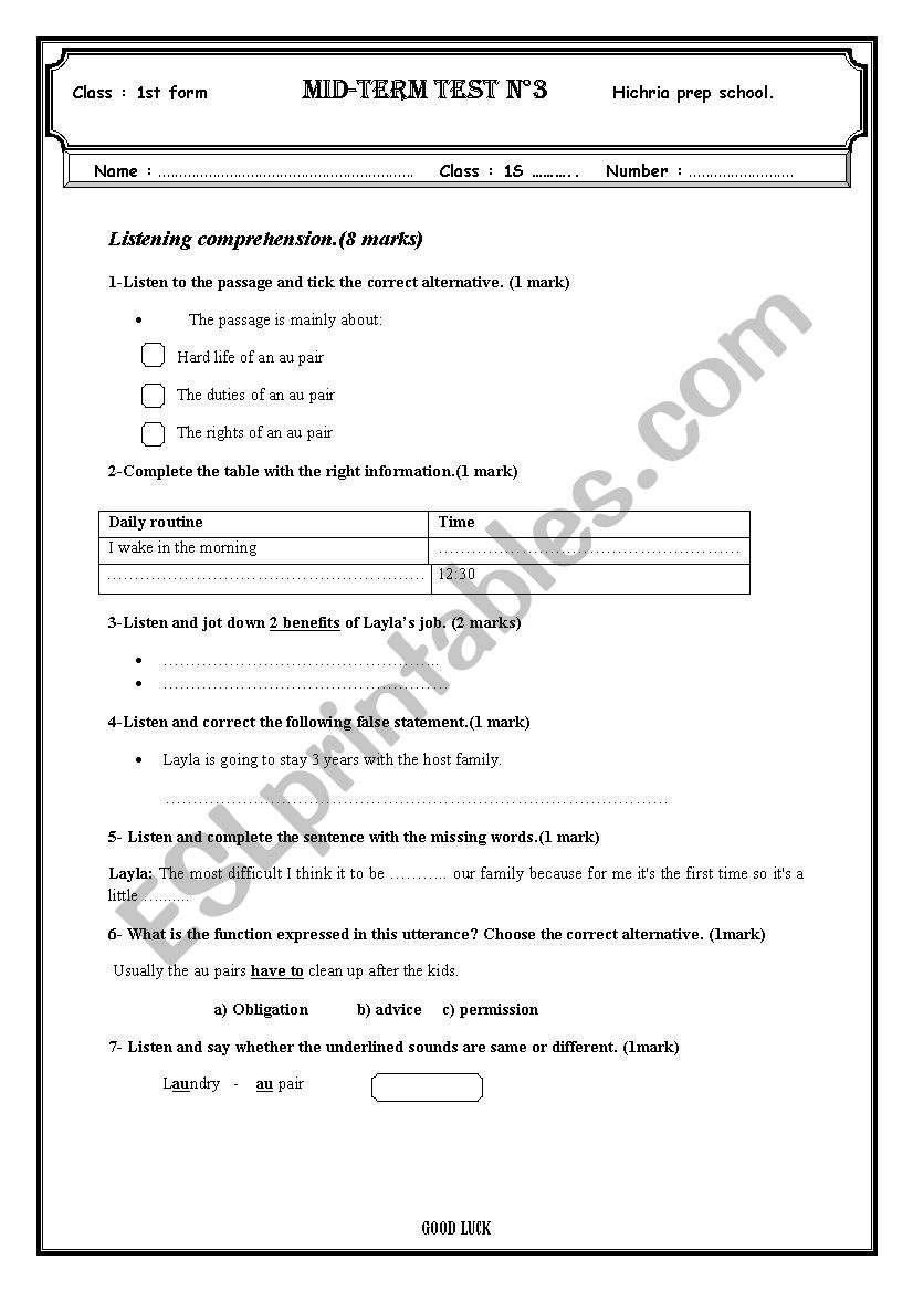 TEST n3 worksheet