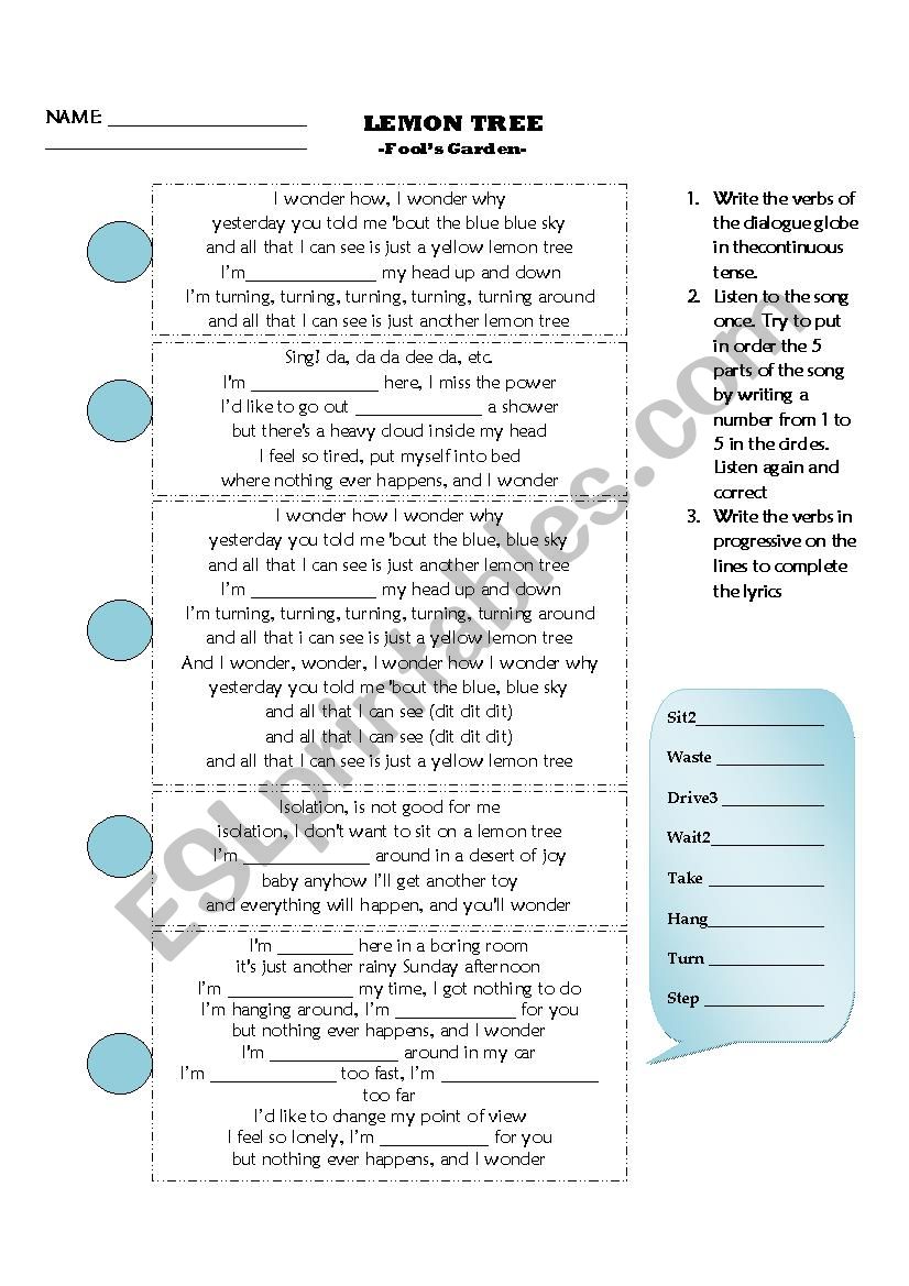 LEMON TREE SONG worksheet