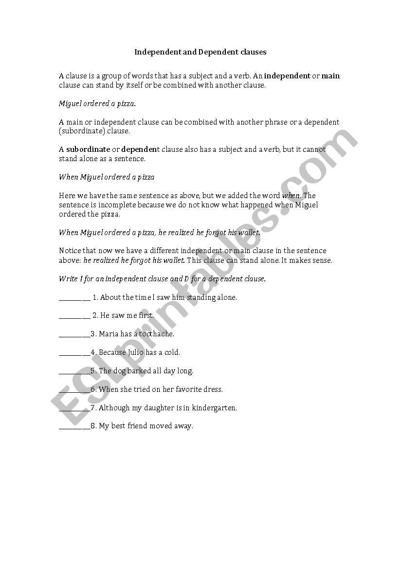 Independent and dependent clauses