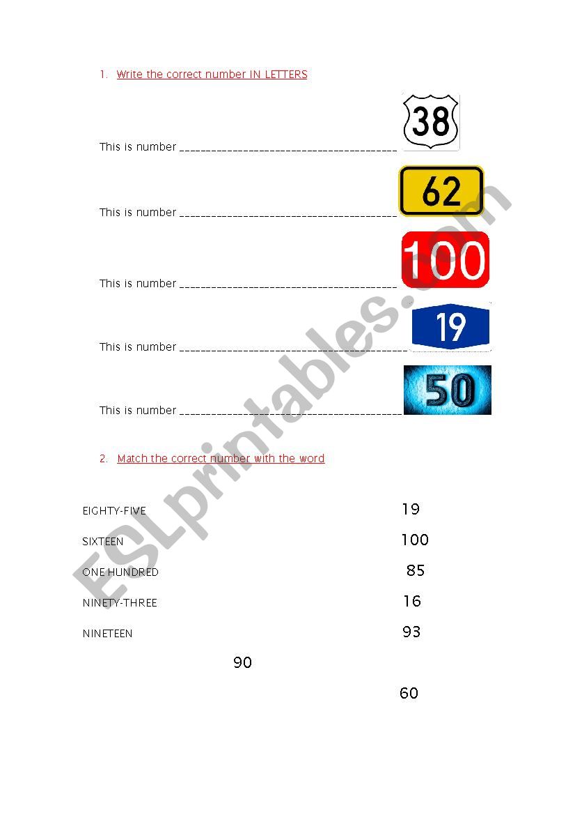 Number Spelling (1-100)  worksheet