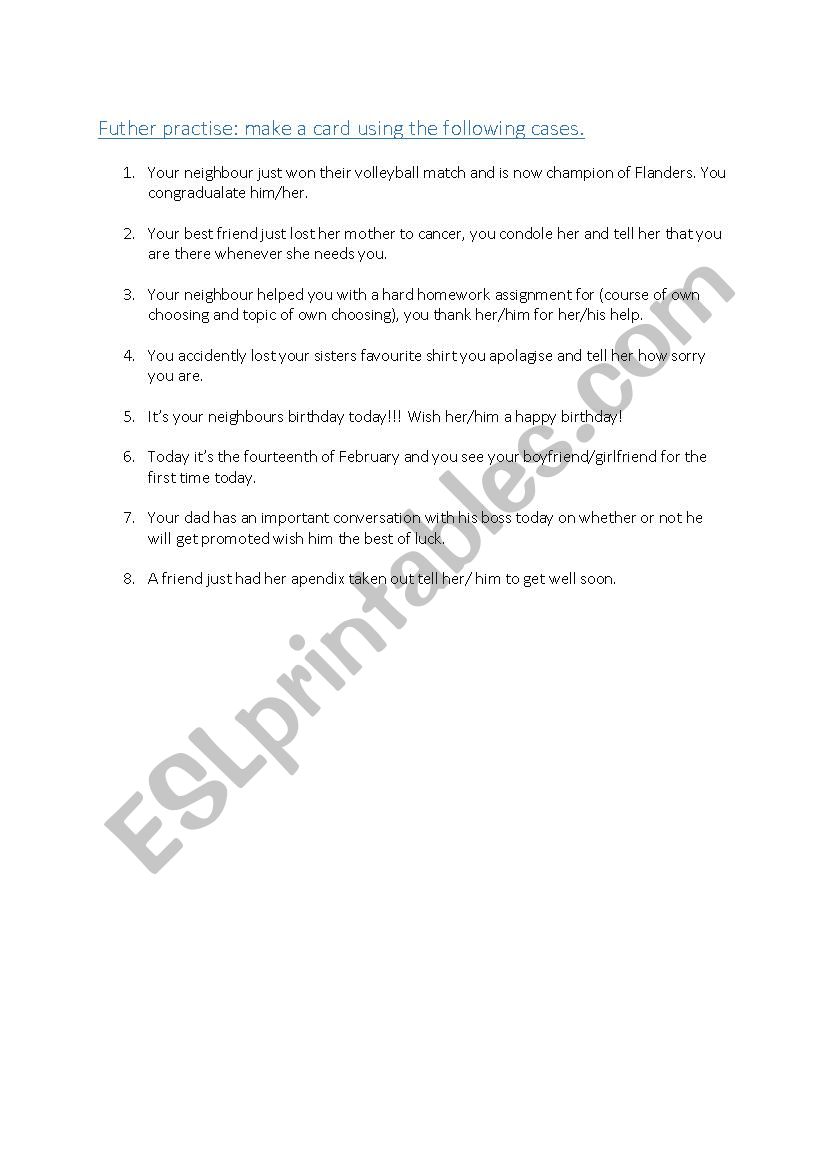 greetings and cards worksheet