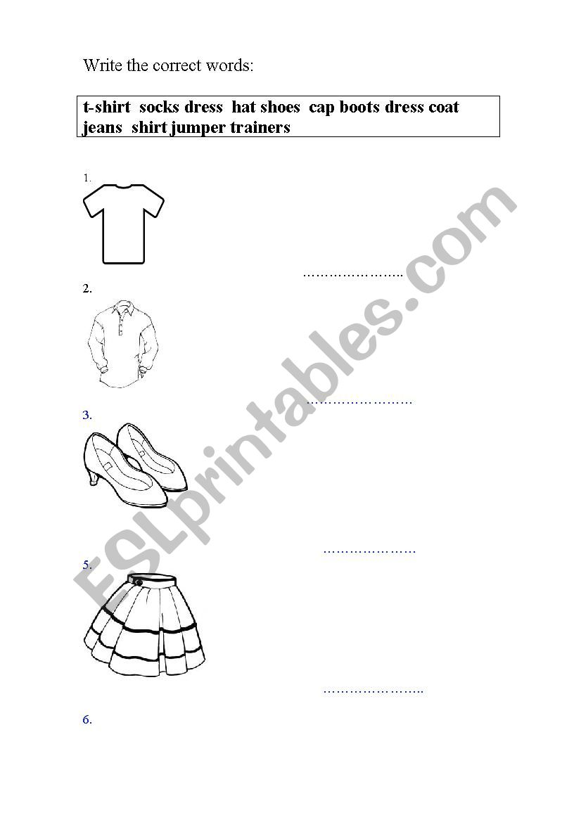 clothes worksheet