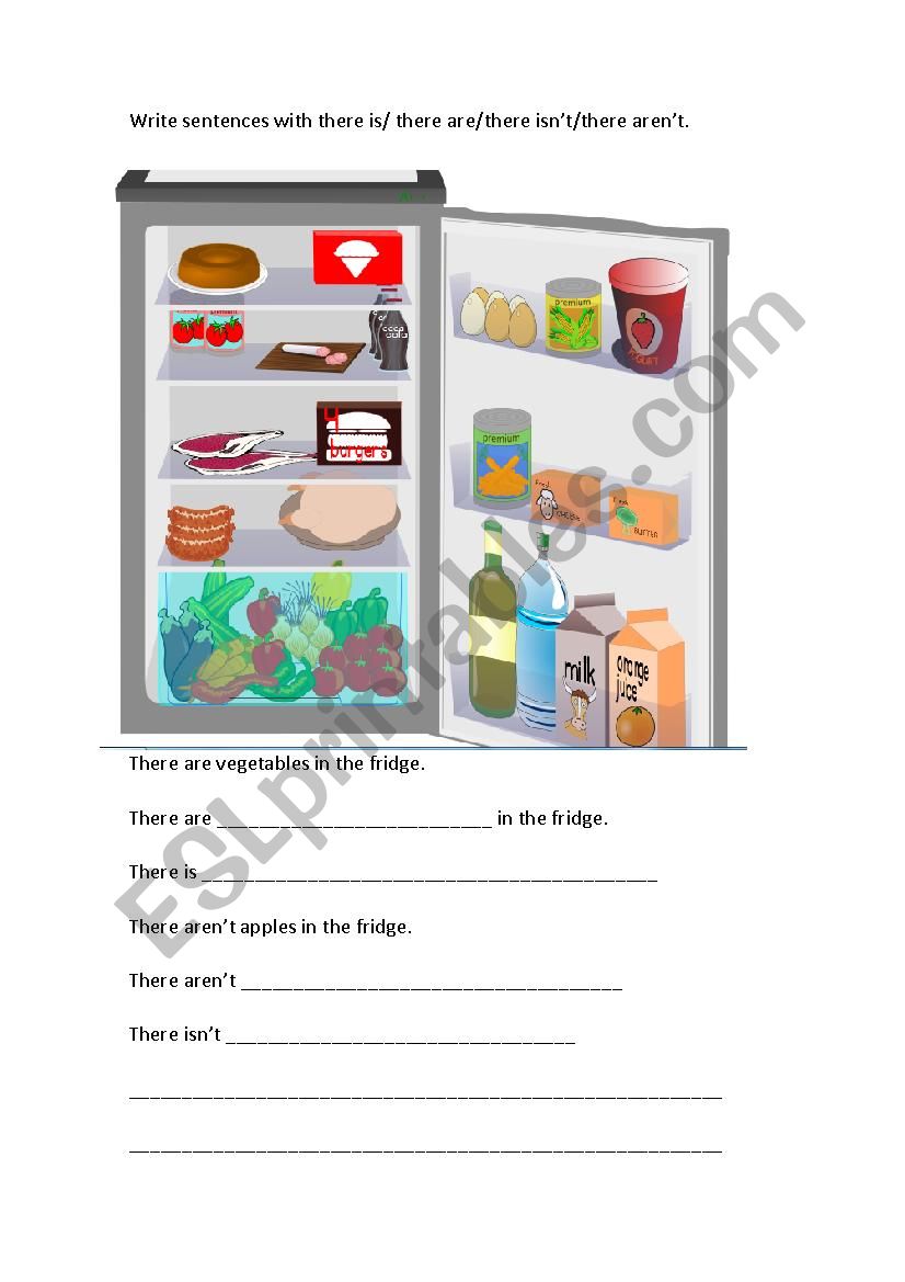 There is/are... in the fridge worksheet