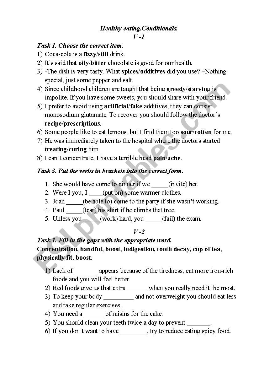 Healthy eating. Conditional worksheet