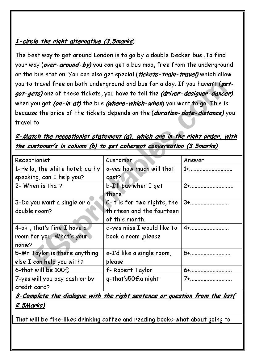 mid -term test n3 worksheet