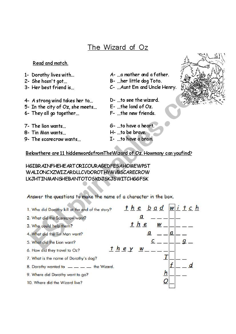 The Wizard of Oz worksheet