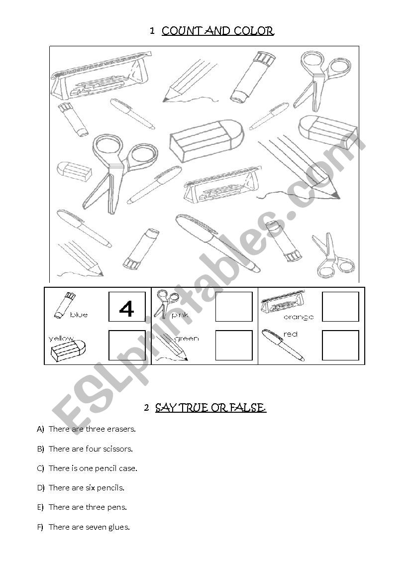 Count, color and say true or false