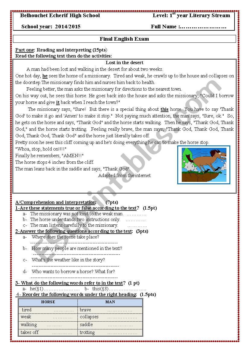 Final term exam worksheet