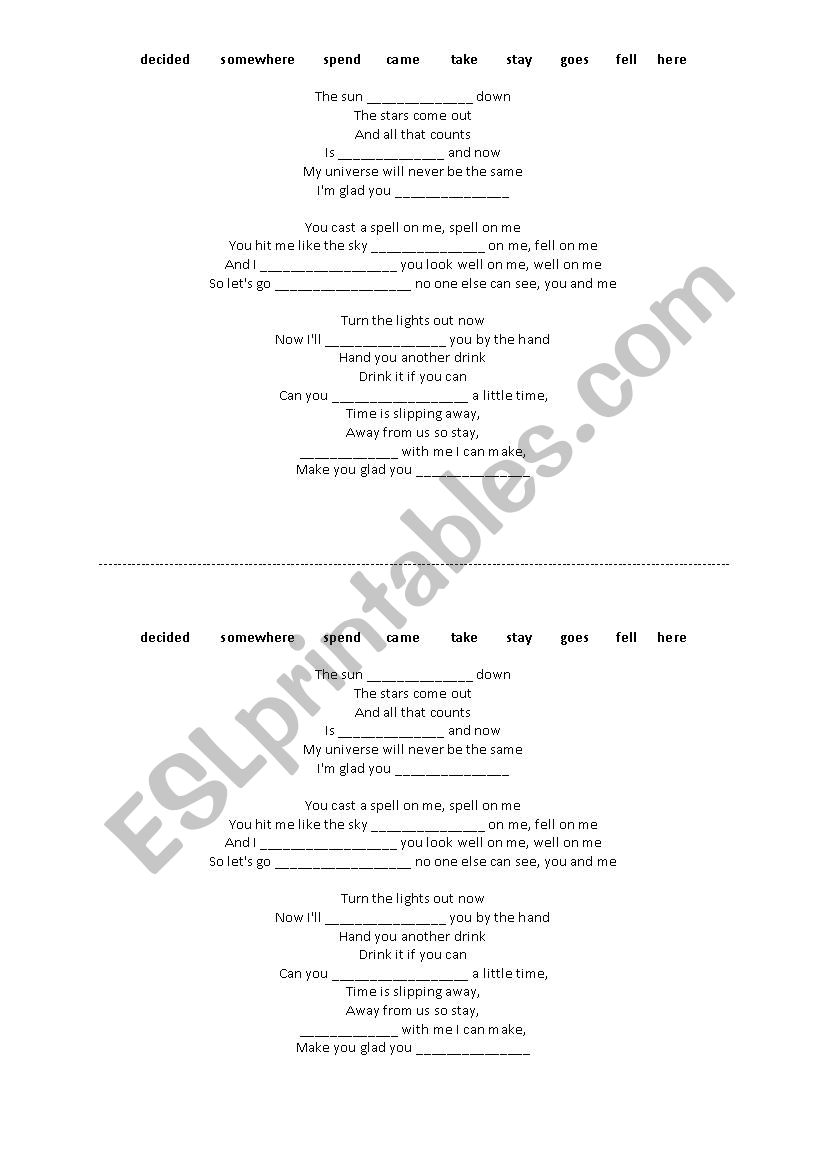 Song worksheet