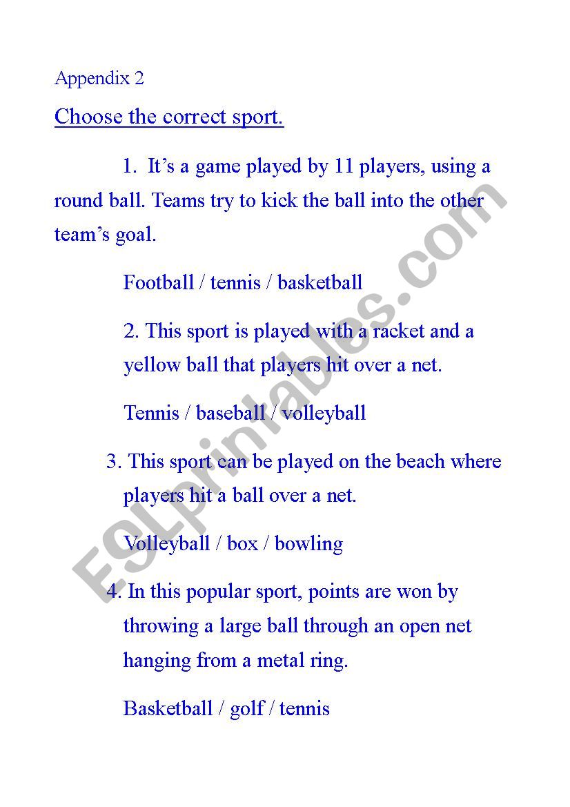 choose the right sport worksheet