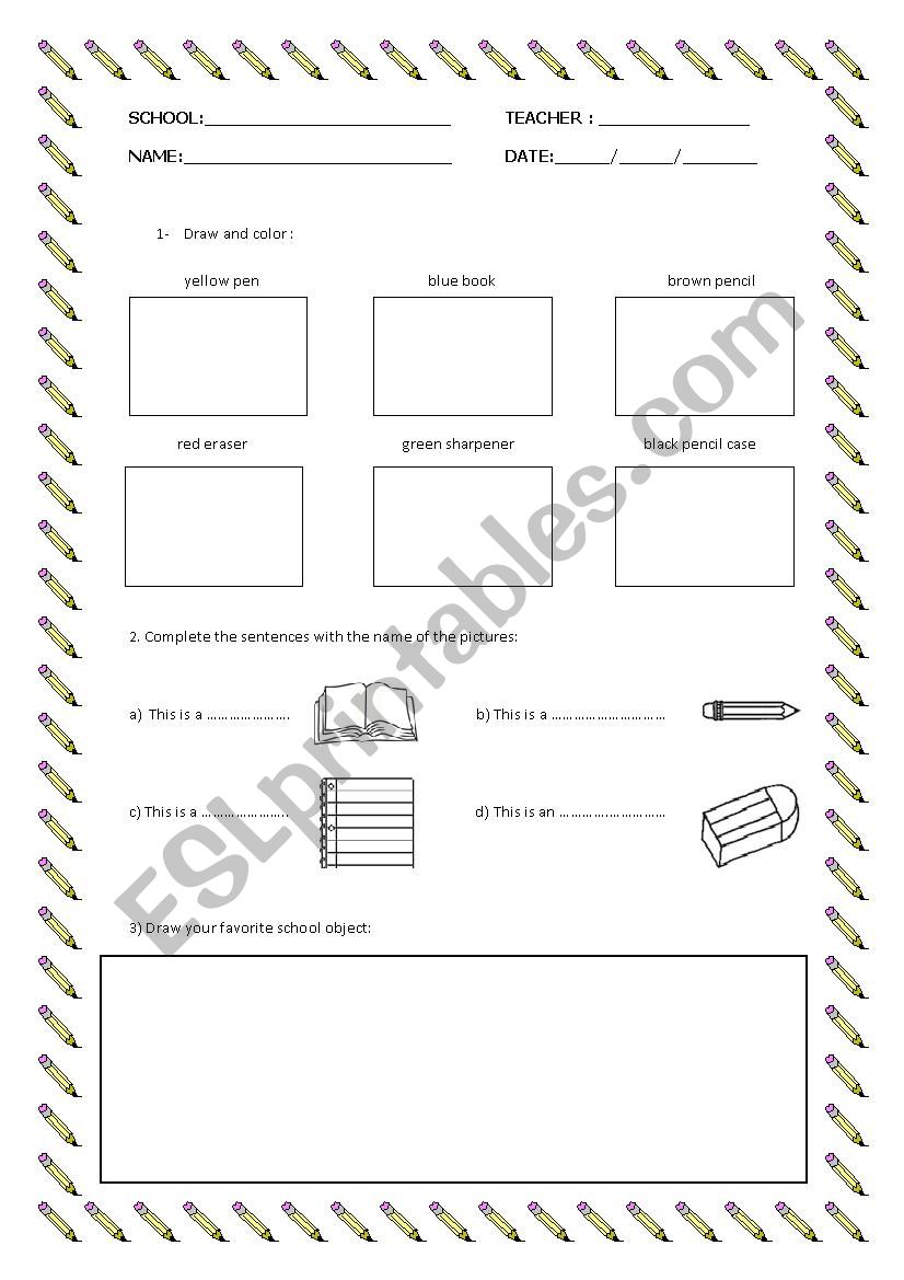 School Objects worksheet