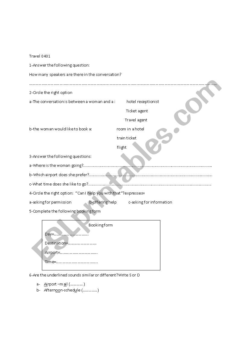 listening comprehension worksheet