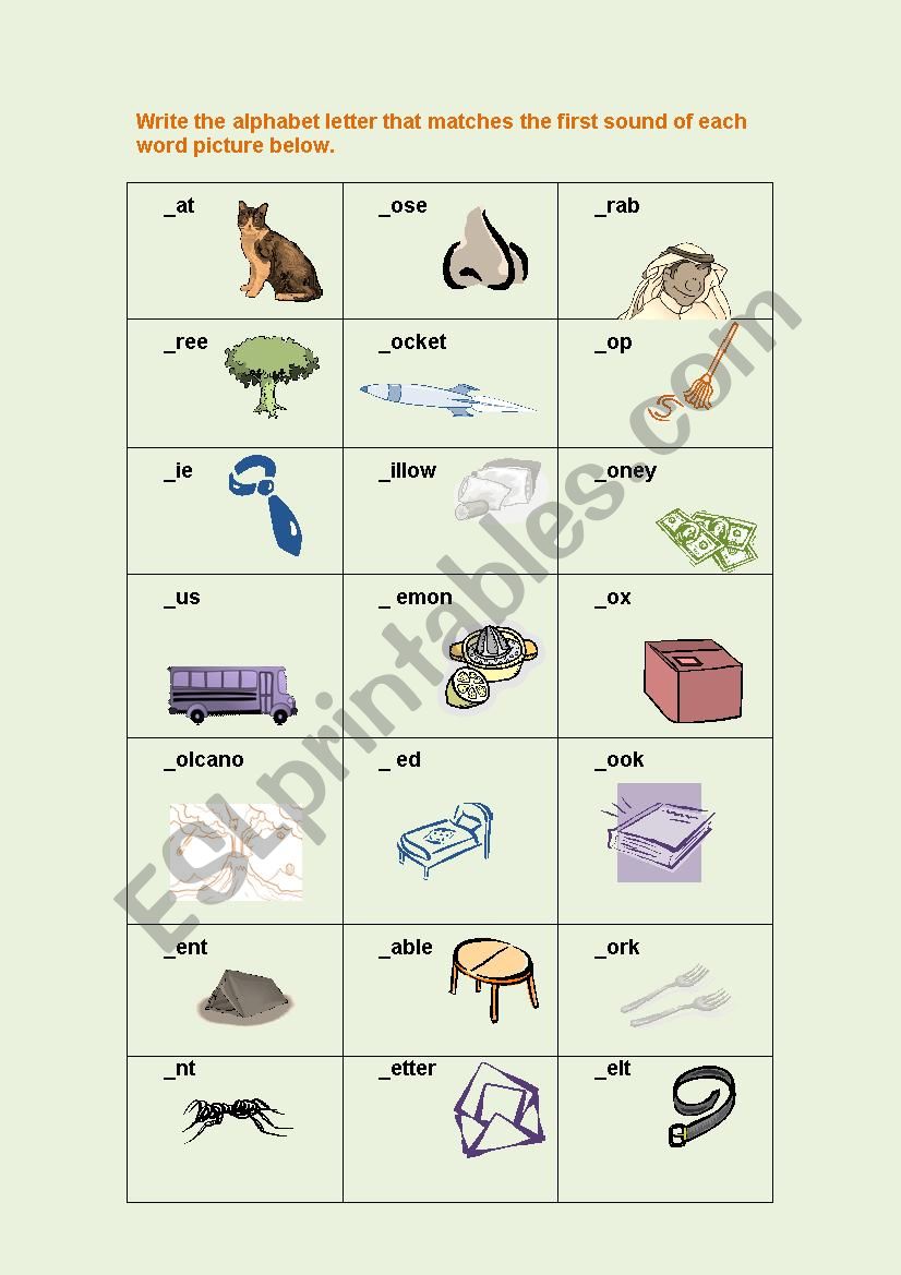 Nouns Pronunciation Alphabet worksheet