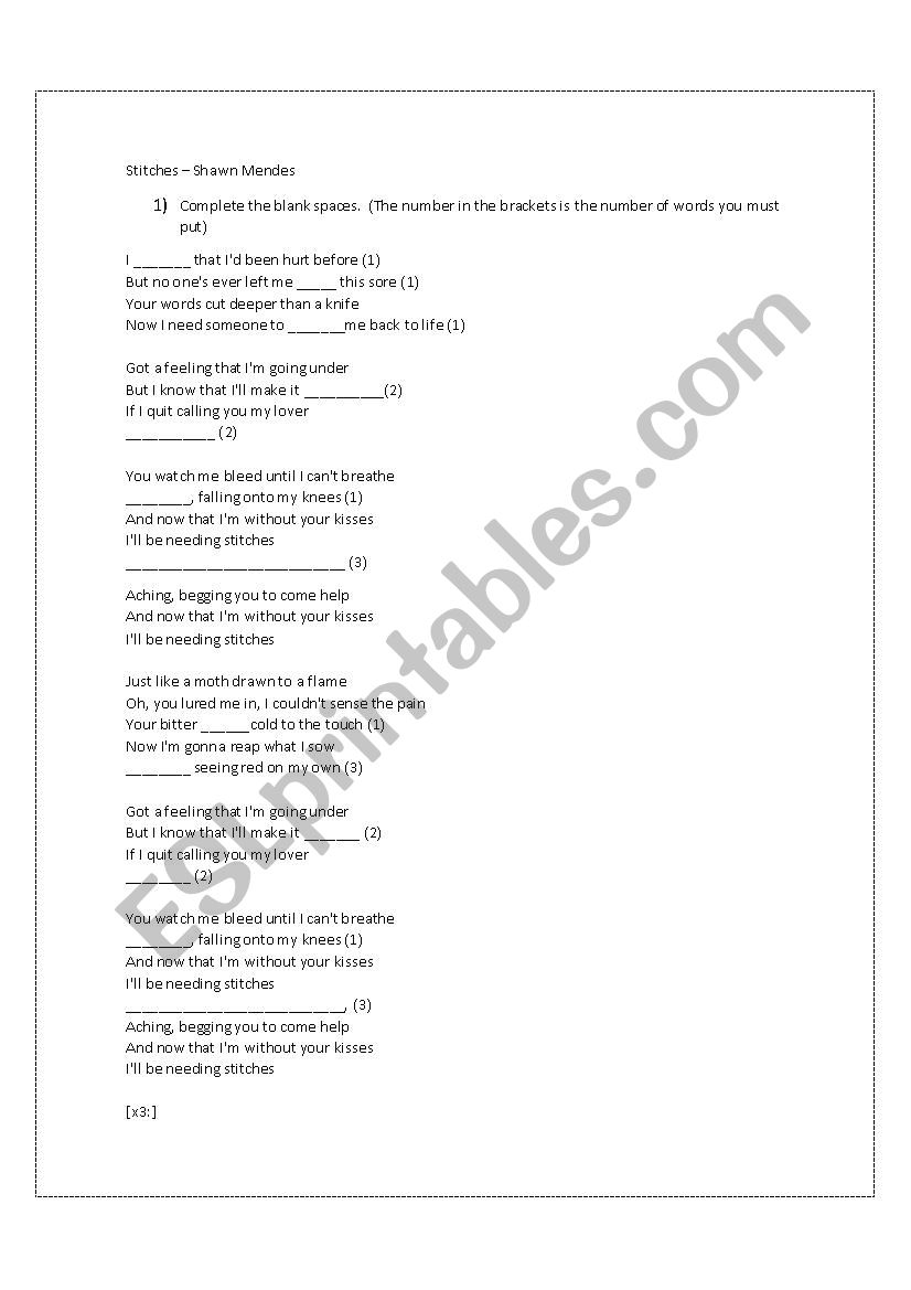 Song Activity worksheet