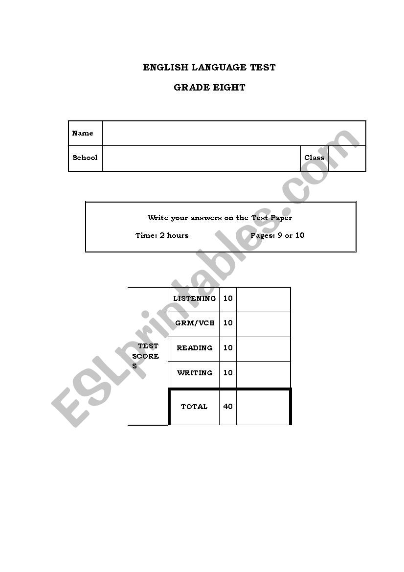 grade 8 final exam paper worksheet