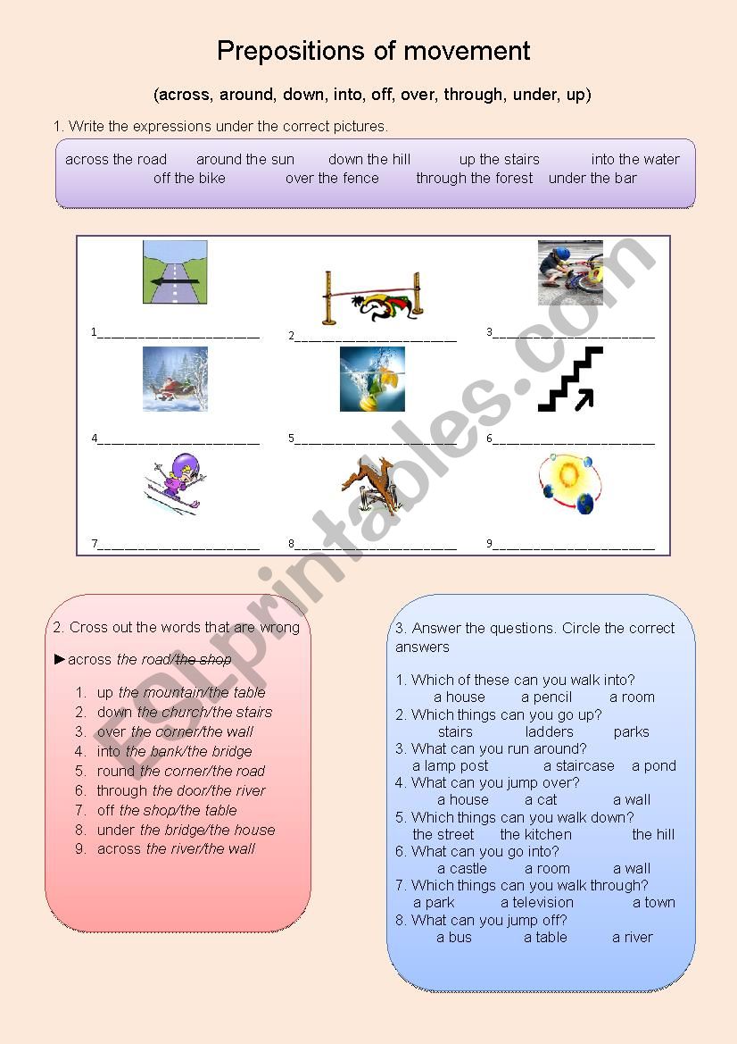 Prepositions of Movement worksheet