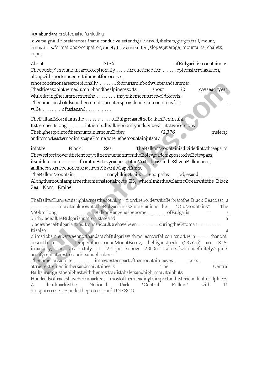 English cloze test worksheet