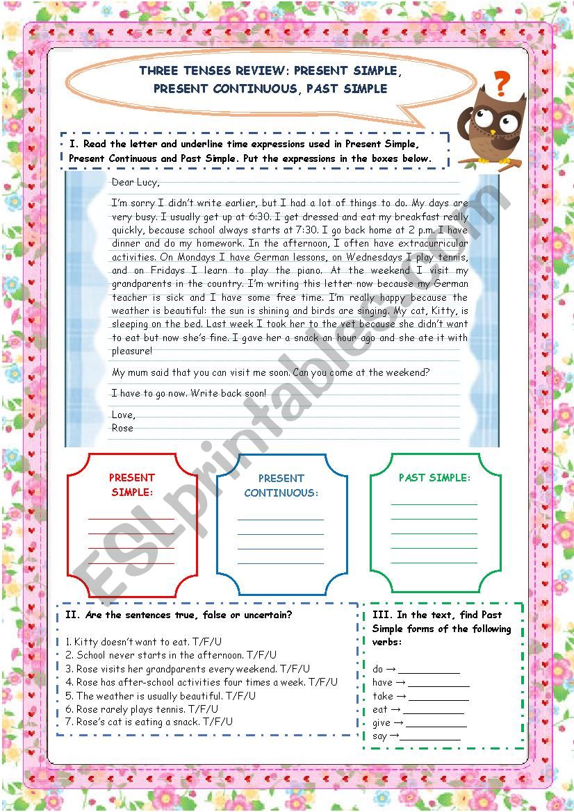 THREE TENSES REVIEW: PRESENT SIMPLE, PRESENT CONTINUOUS, PAST SIMPLE