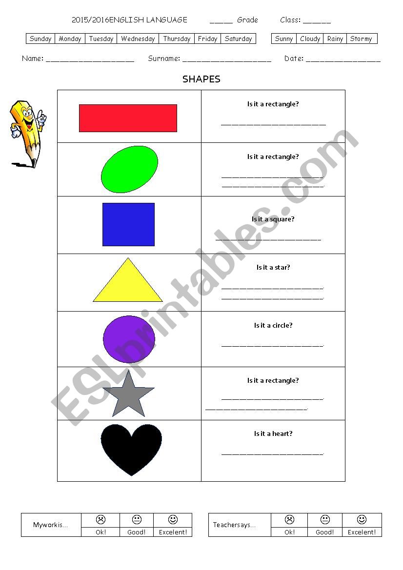Shapes - Yes/No questions worksheet