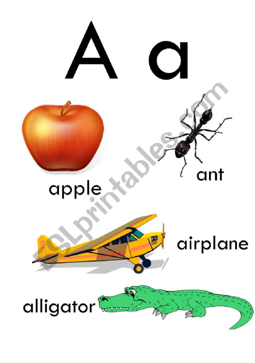 English worksheets Letter A words