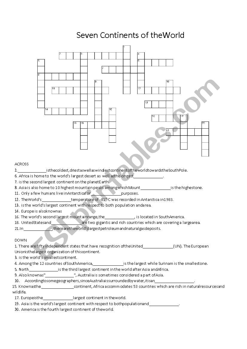 Puzzle- Seven Continents of the World