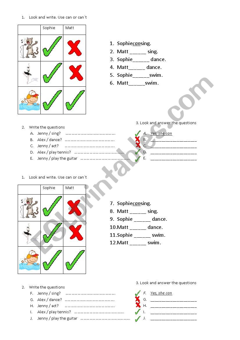 Can or cant worksheet