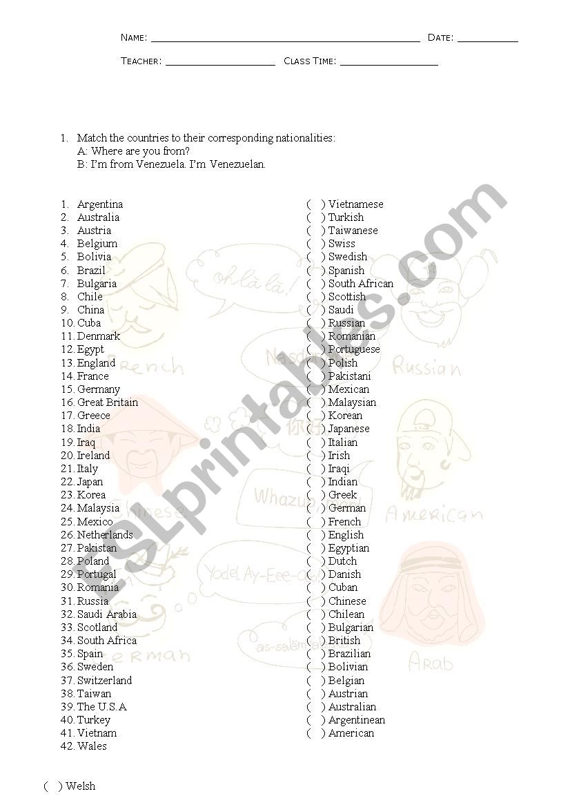 Countries and Nationalities worksheet