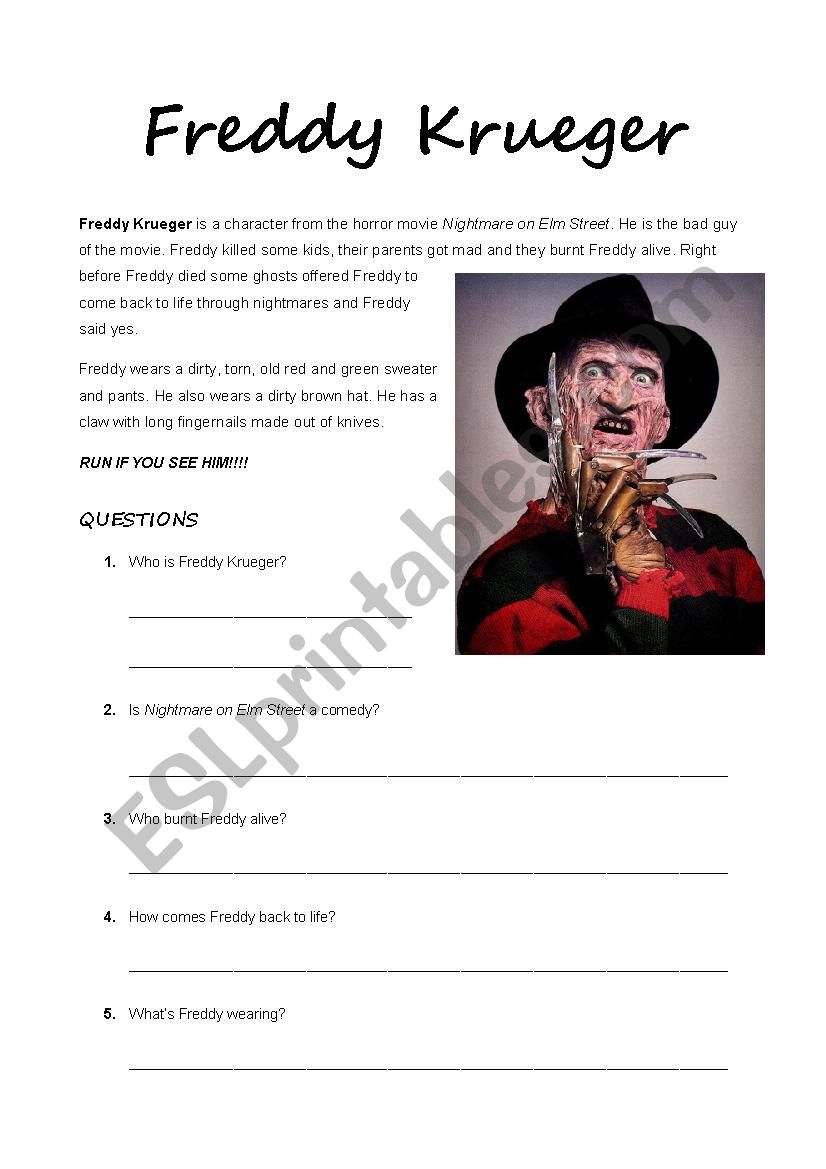 Freddy Krueger worksheet