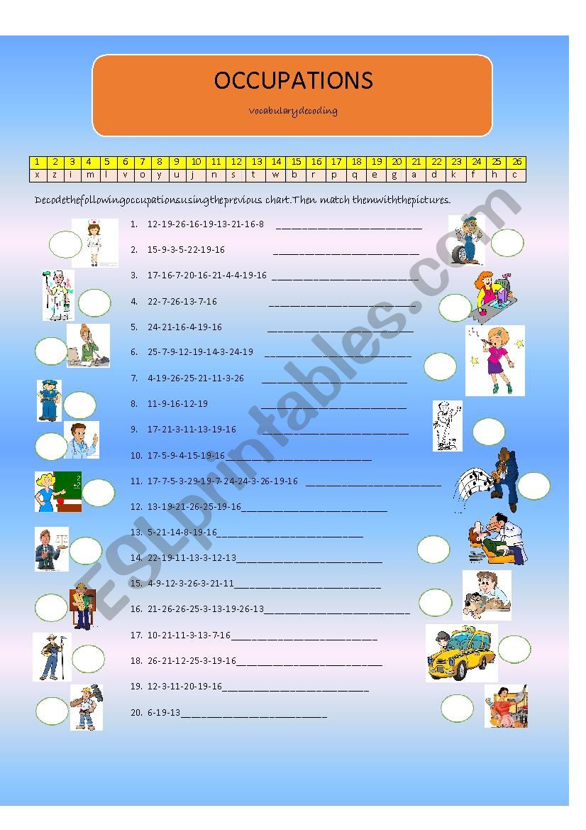 Occupations worksheet