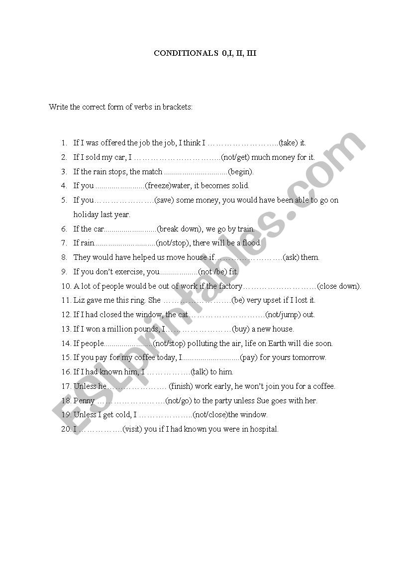 Conditionals 0,1,2,3 worksheet