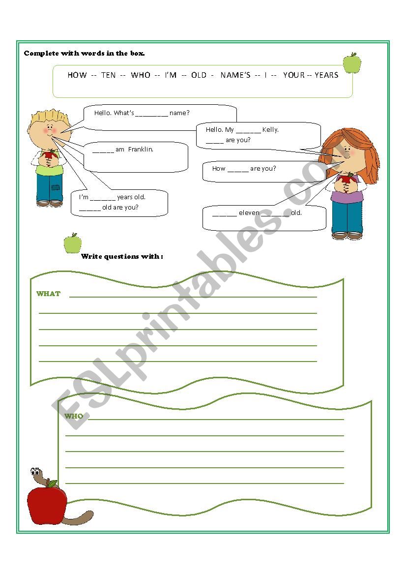 Elementary questions review 2 worksheet