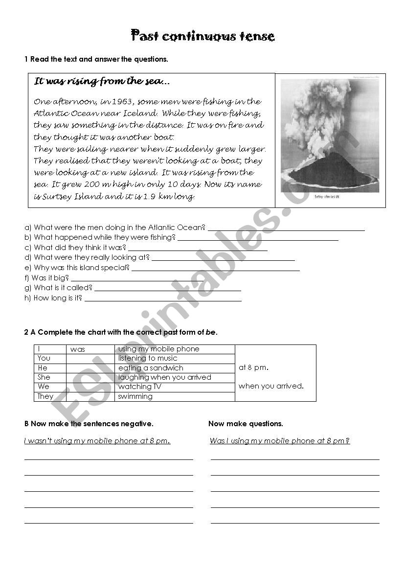 Past continuous tense worksheet