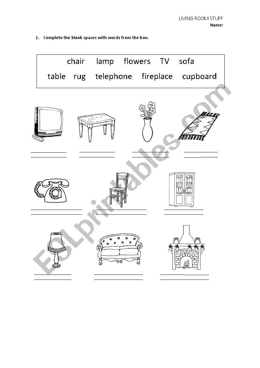 living room stuff worksheet