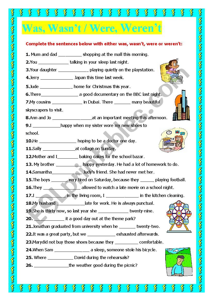 was,wasnÂ´t/ were, werenÂ´t worksheet