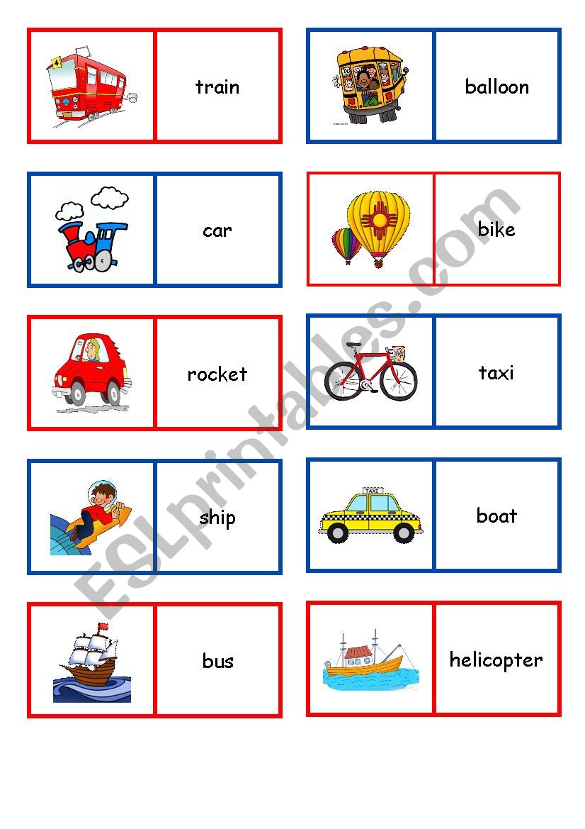 Means of transport - Dominoes worksheet