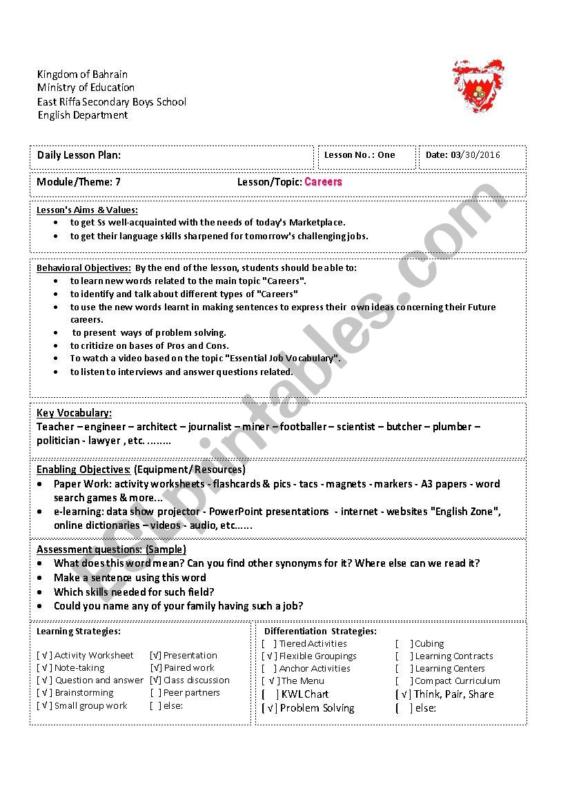 Careers worksheet