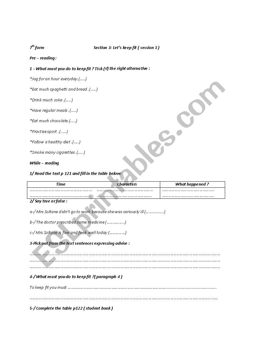 lets keep fit worksheet