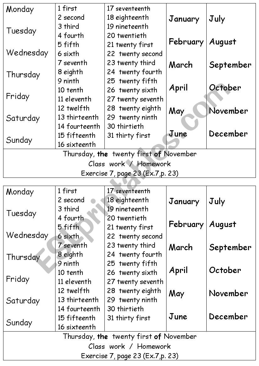 GUIDE how to write dates worksheet