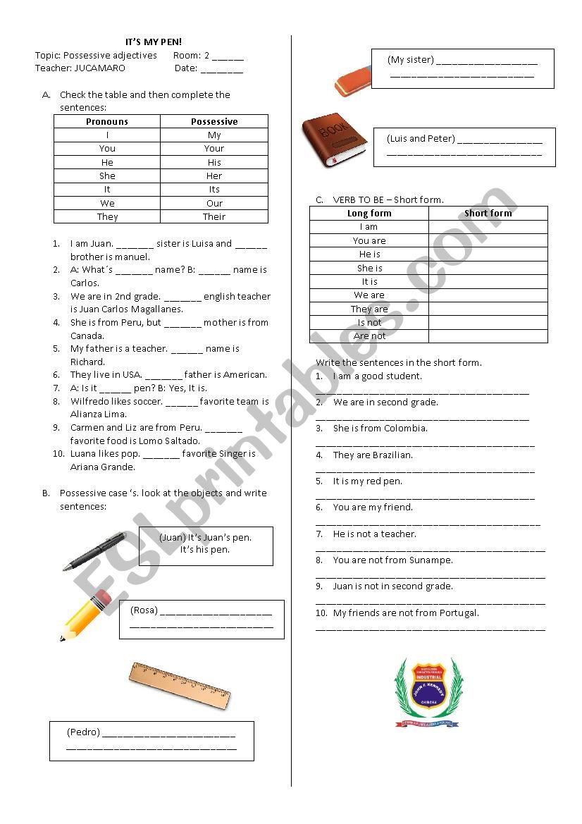 POSSESSIVE ADJECTIVE worksheet