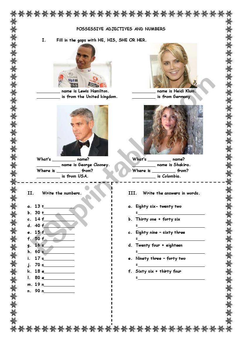 Possessive adjectives and numbers