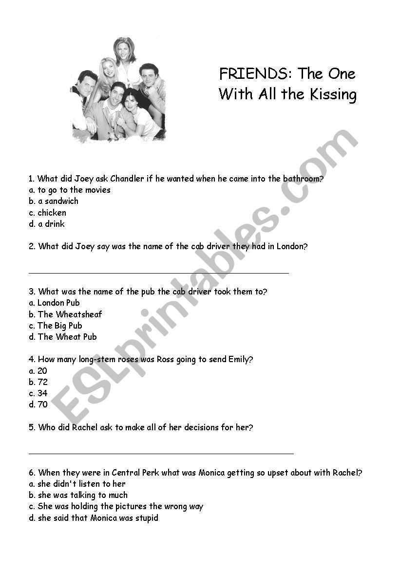 Friends TOW All the Kissing worksheet