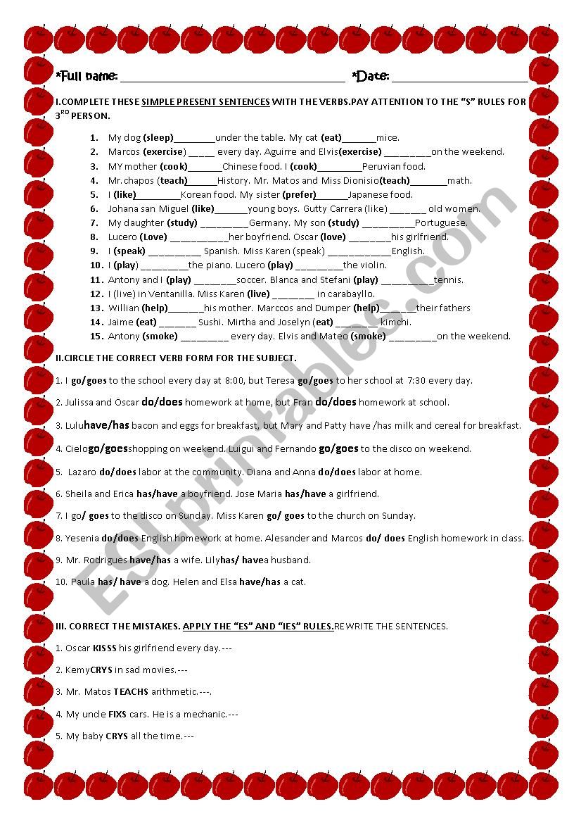 SIMPLE PRESENT  worksheet