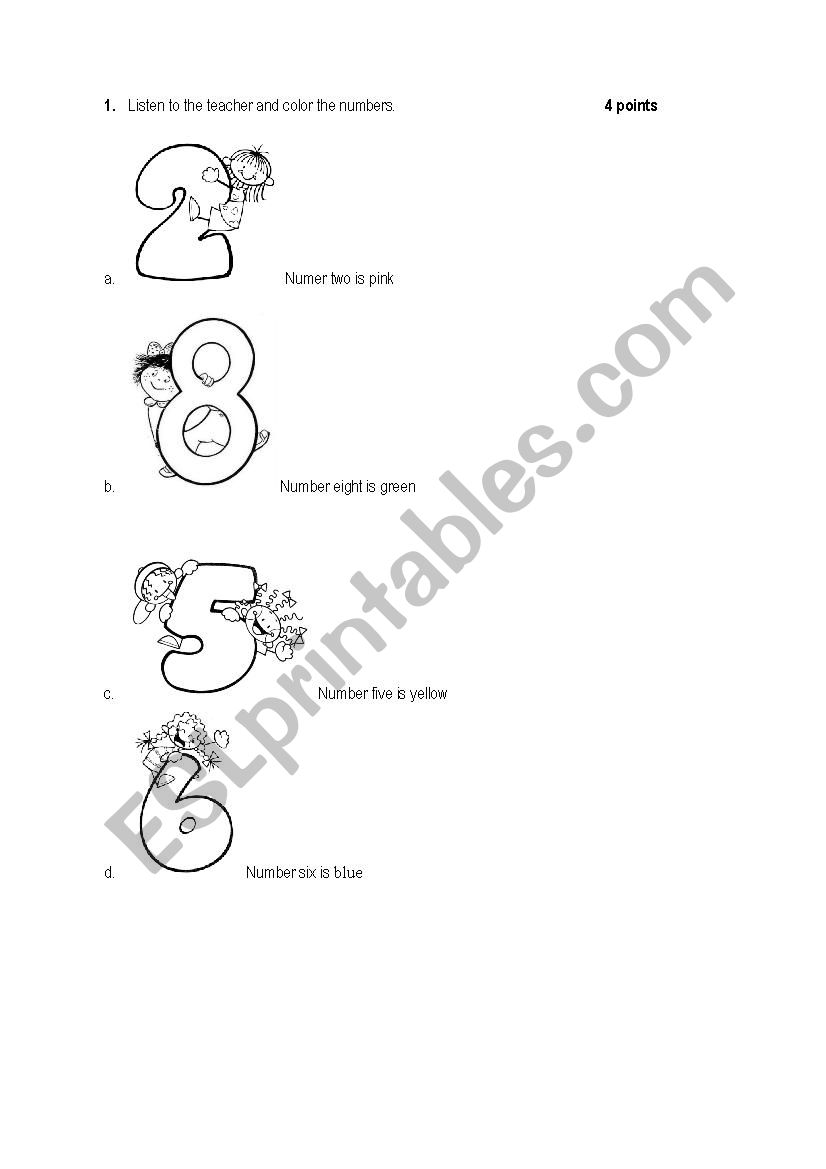 NUMBERS AND COLORS worksheet