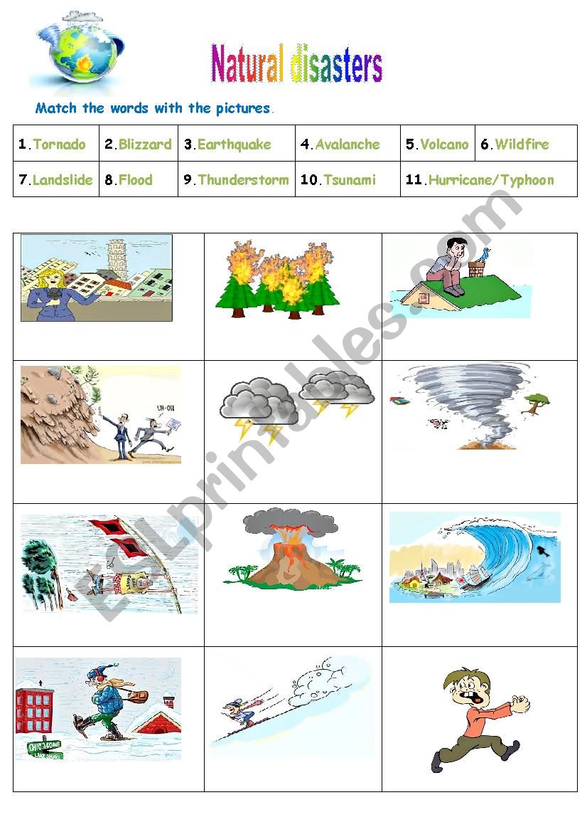 Natural disasters worksheet